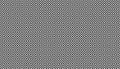 Poster - Black and white geometric pattern forming optical illusion through interlocking squares and diamonds, showcasing abstract graphic design potential