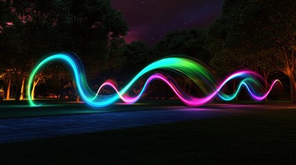 Wall Mural - Night park path vibrant light trails