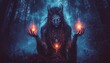 © Paul - Nighttime magic as a woman shaman connects with the supernatural.