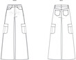 © GD CREATION - Women's high rise cargo pants technical flat sketch fashion design vector