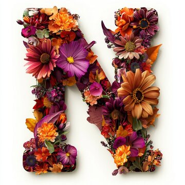 A colorful interpretation of the letter N using floral elements.