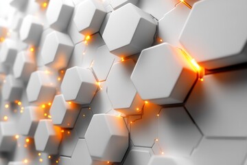 Fototapete - Futuristic hexagonal digital background with minimalistic white and gray tones and subtle glowing light effects