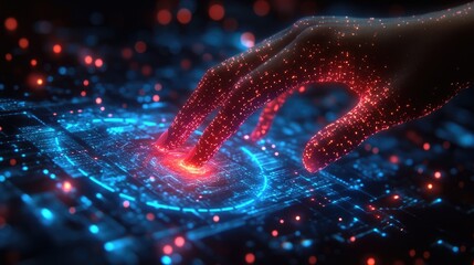 Digital Hand Interacting with Futuristic Interface