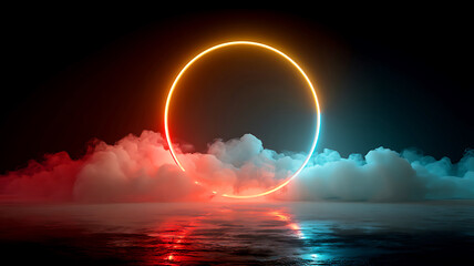 A blue abstract of a fountain in the night sky with moonlight over the dark sea at sunset
