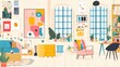 © Danang - Colorful apartment interior with furniture, plants, and artwork.