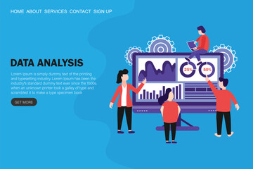 Poster - Data analysis group landing page template. Team of statistical analysts