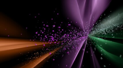 Poster - Abstract Digital Particle Radiation:  Orange, Purple, and Green Hues on Black