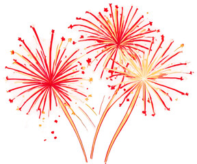 Poster - Vibrant Display, Whimsical Fireworks Bursting with Red and Gold Radiance, Illuminating the Night Sky with Artistic Flair and Celebratory Sparkles, A Festive Design