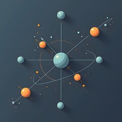Poster - Colorful abstract representation of planets and orbits in a dark cosmic background