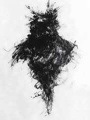 Poster - Abstract black ink splatter on white background resembling a dark figure, textured, detailed, high contrast, dramatic, artistic expression, monochrome, chaotic, dynamic, expressive, powerful