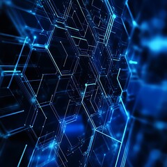 Poster - Abstract digital network background with glowing blue lines and nodes forming a complex interconnected structure. Dark background with bright blue highlights creates a futuristic, technological