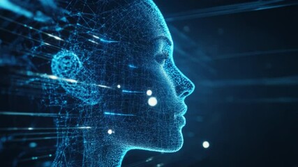 Aufkleber - Digital Blueprint: A mesmerizing fusion of technology and humanity, where an ethereal human profile is rendered in a vibrant, interconnected digital network.
