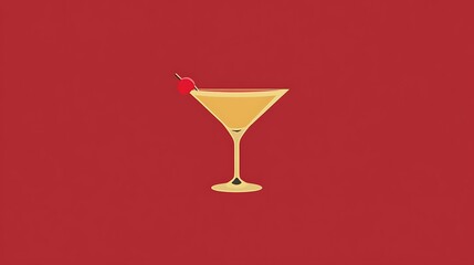 Poster - Pixel art illustration of a yellow cocktail in a martini glass garnished with a red cherry, set against a solid red background. The style is minimalist and flat