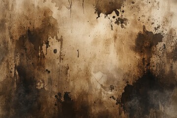 Poster - Elegant distressed brown backdrop with vintage grunge texture and artistic watercolor blotches in rich chocolate and coffee tones for sophisticated design endeavors