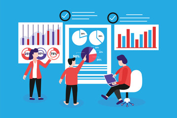 Poster - Office workers analyzing and researching business data concept