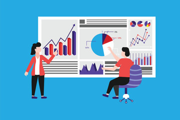 Poster - Business team on web reporting dashboard monitoring, and data analytics research for business financial planning concept