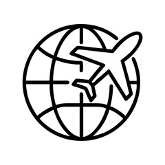 Poster - Airplane flying around the world vector icon for international travel and global tourism design