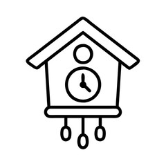 Poster - Outline cuckoo clock vector illustration, traditional wood clock, wall decor, time piece, home decor
