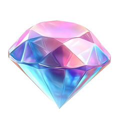 Poster - Glossy 3D diamond featuring pastel gradient colors of blue, pink, and purple. The smooth and geometric design adds a modern, elegant, and futuristic touch. Isolated on transparent background, png.