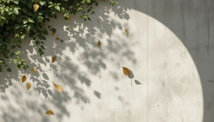 Poster - Falling leaves create artistic shadows on a white wall in an urban environment during autumn season