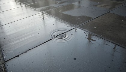 Poster - Rainfall ripples on pavement urban area nature photography wet environment close-up view tranquil concept