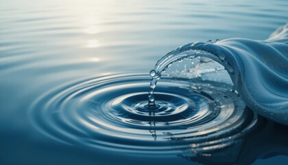 Poster - Water droplet action creating ripples on calm surface riverbank photography serene environment close-up view nature's beauty