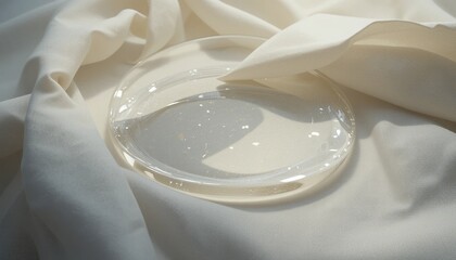 Poster - Water droplet reflection on soft fabric surface indoor studio setting close-up photography high-detail macro viewpoint tranquil concept