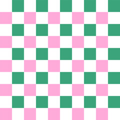 Wall Mural - Checkered plaid repeat pattern in green pink white.Geometric gingham seamless pattern for Christmas.Colorful abstract background with squares.Vector graphic wallpaper.