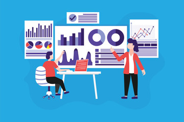 Poster - Office workers analyzing and researching business data concept
