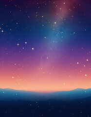 Poster - Colorful night sky with stars over distant hills