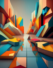Aufkleber - Colorful abstract cityscape with geometric shapes and reflections
