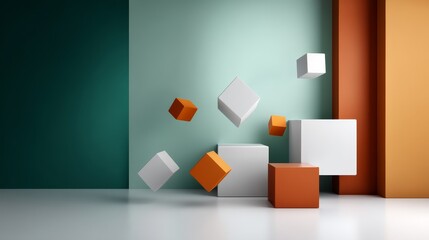 Poster - Floating Cubes Minimalist Abstract Composition