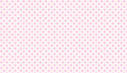 Poster - Seamless pattern with pink rounded squares and yellow four pointed stars creating a delicate and charming design