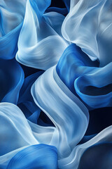 Poster - flowing blue and white fabric waves abstract art, soft textures, fluid motion, ethereal design, eleg