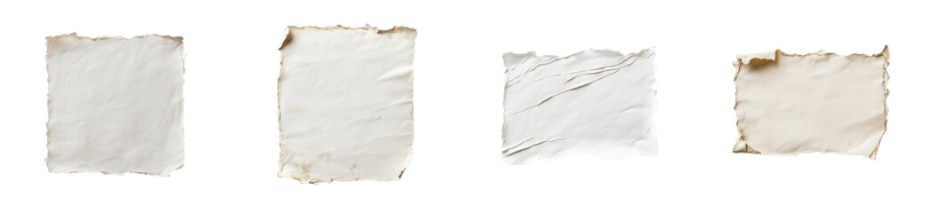 Wall Mural - set of old blank ripped paper sheets, isolated on black background, cut out transparent
