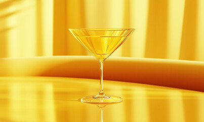Poster - Yellow cocktail in elegant martini glass on vibrant yellow background, showcasing modern design and bright colors.