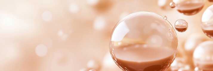 Poster - Soft, translucent bubbles floating in a warm, blurred background, creating a serene and calming atmosphere.
