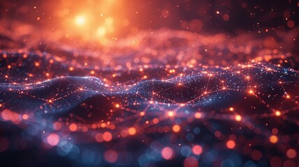 Poster - Abstract Wavy Landscape of Interconnected Dots Representing Technology and Data