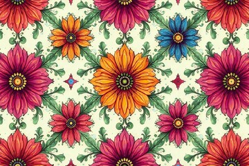 Wall Mural - intricate floral textile design, repeating seamlessly , stylish, surface, texture