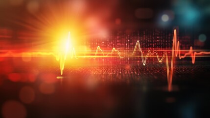 Poster - abstract digital heartbeat graphic. a vibrant, energetic display of a heartbeat waveform, overlaid w