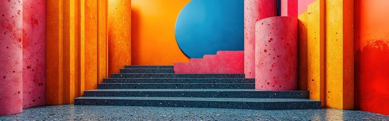 Poster - Architectural dreamscape with bold colors and geometric elements for surreal ambiance