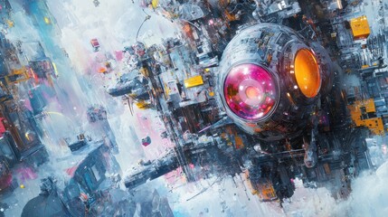 Aufkleber - Futuristic cityscape vessel