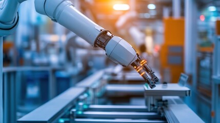 Leinwandbilder - Automated robotic arm in a manufacturing facility