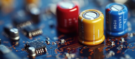 Poster - Close-up of colorful capacitors on circuit board