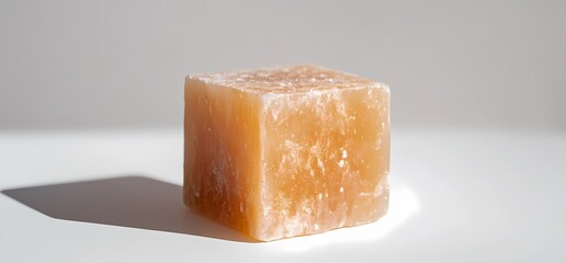 Amber cube on white, studio shot.  Product display