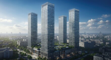  Three Modern Glass Skyscrapers in a City