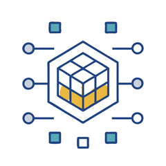 Poster - Digital Block Grid Icon Representing Blockchain Technology and Data Security