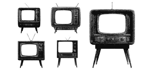 Wall Mural - set of vintage television halftone grunge vector design elements