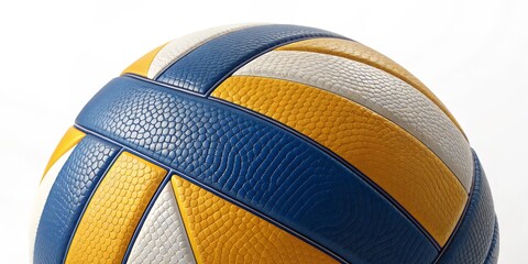 Close-up of Blue, Yellow and White Leather Volleyball, 3D Render, Sport Equipment, Texture Volleyball, Sports Equipment