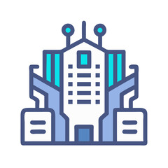 Poster - Futuristic Building Icon Representing Cyberpunk Architecture and Urban Design